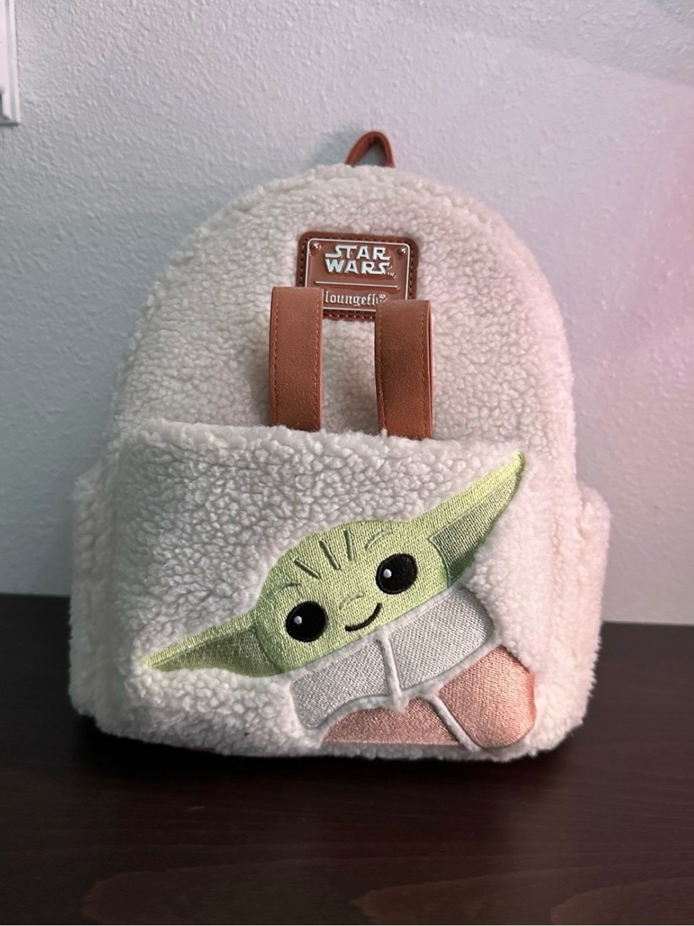 Loungefly Cream Sherpa Grogu Mini Backpack